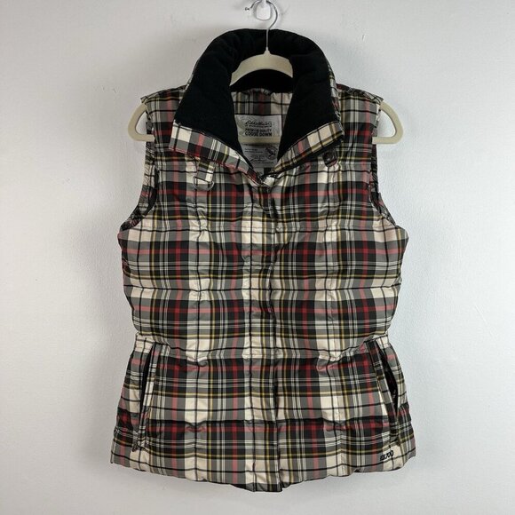 Eddie‎ Bauer 700 Fill Power Premium Goose Down Puffer Vest Womens Small Plaid - Picture 1 of 16